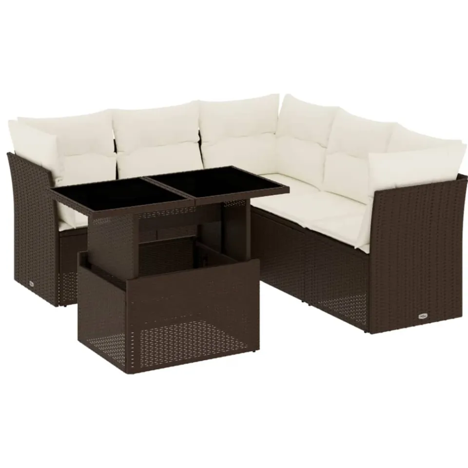 vidaXL 6-delige Loungeset met kussens poly rattan bruin, foto 3