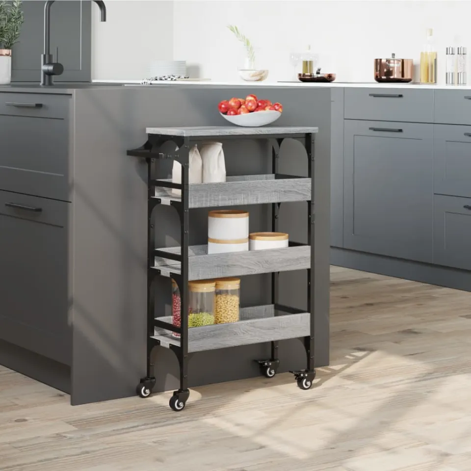 vidaXL Keukentrolley 53x20x76 cm bewerkt hout grijs sonoma eiken, foto 4