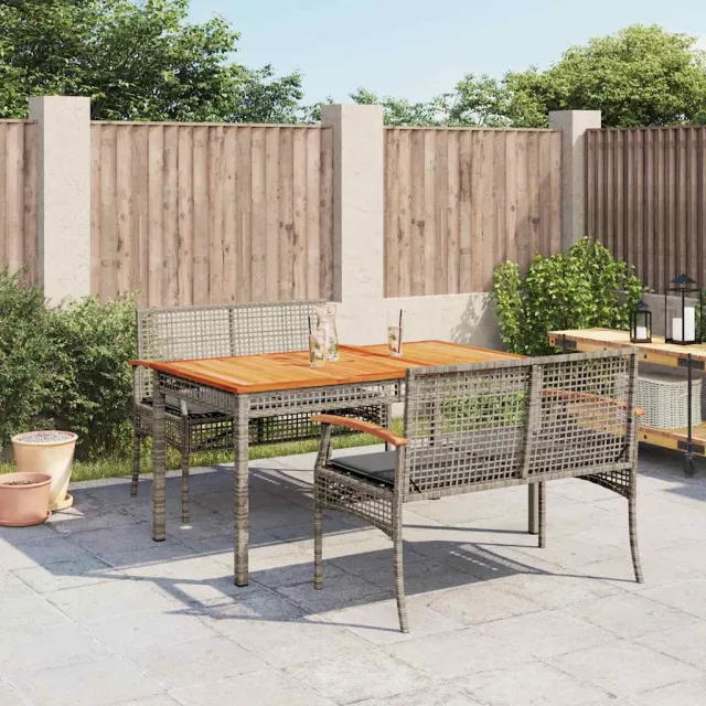 vidaXL 3-delige Tuinset met kussens poly rattan grijs, foto 2