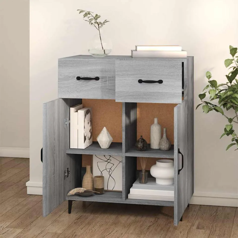vidaXL Dressoir 69,5x34x90 cm bewerkt hout grijs sonoma eikenkleurig, foto 3