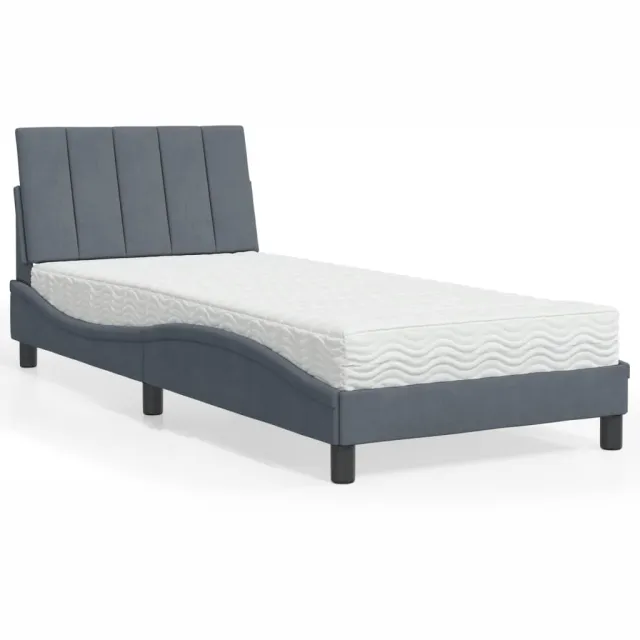 vidaXL Bed met matras "Hanko" fluweel donkergrijs 90x190 cm