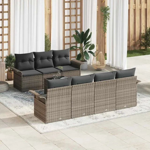 vidaXL Tuin Sofa Set 8 st Grijs poly rattan, foto 2