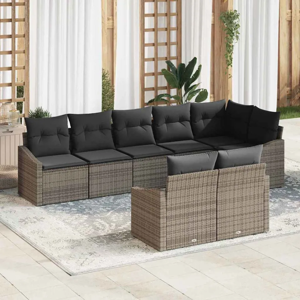vidaXL Tuinbankenset 8 st Grijs poly rattan, foto 3