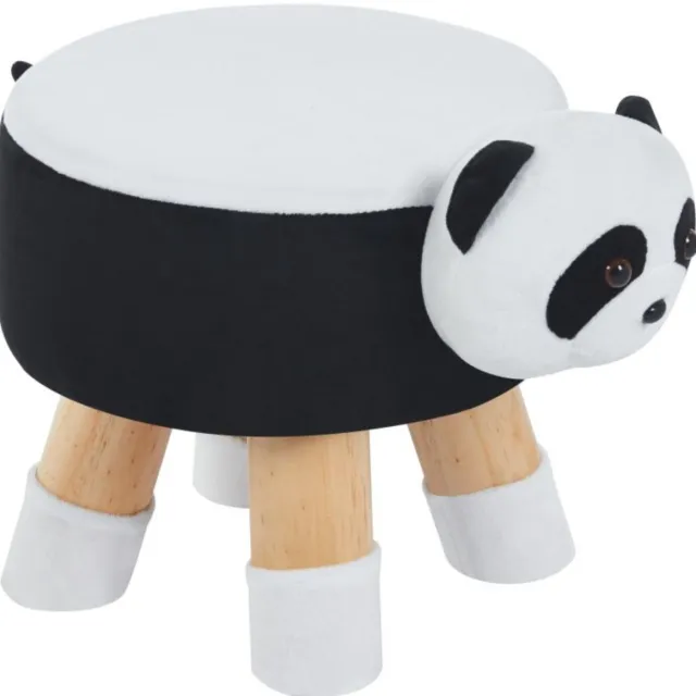 Furnitex Panda - Kinderpoef - Pluche bekleding - Houten poten Bruin;Zwart;Wit