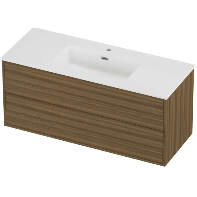 Proline Tribute Badmeubelset Porselein Elegant 1 Kraangat 120x46x54 cm Mat White Caramel Walnut Houtlook