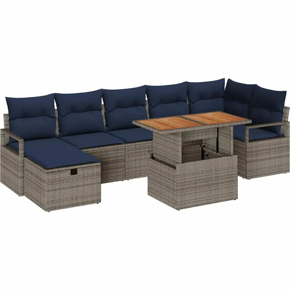 vidaXL Tuinbankenset 8 st Grijs poly rattan