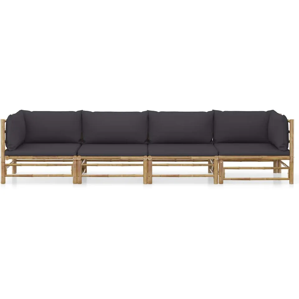 vidaXL 4-delige Loungeset met donkergrijze kussens bamboe grijs, foto 2