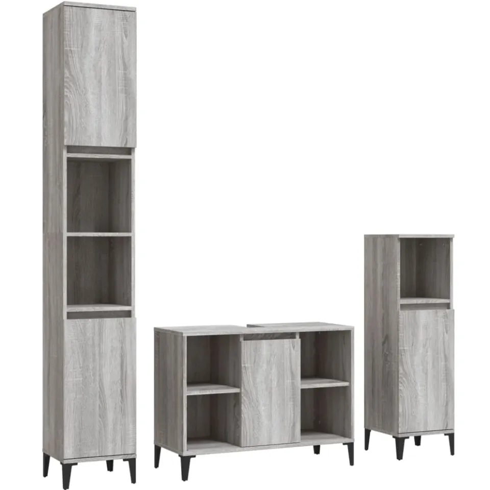vidaXL 3-delige Badkamermeubelset bewerkt hout grijs sonoma eikenkleur, foto 3