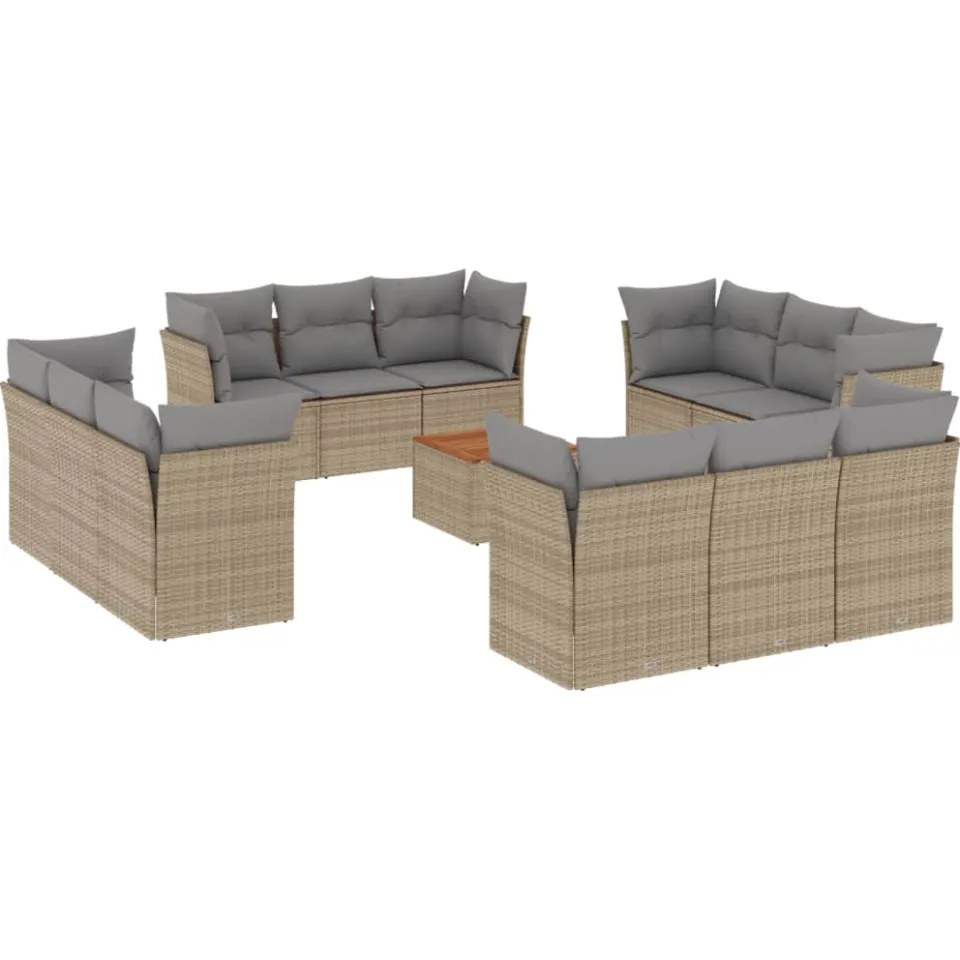 vidaXL 13-delige Loungeset met kussens poly rattan beige