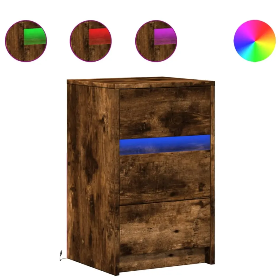 vidaXL nachtkastje met LED-verlichting bewerkt hout gerookt eikenkleur, foto 3