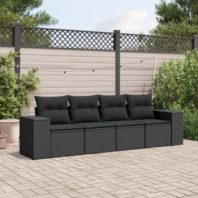 vidaXL 4-delige Loungeset met kussens poly rattan zwart, foto 2