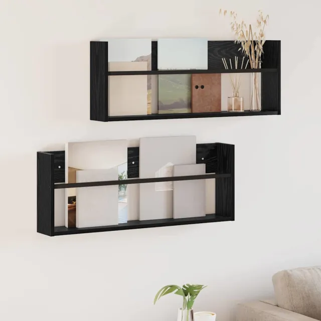 vidaXL Tijdschrift Rek 2 st Zwart Eiken 80 x 12 x 30 cm Bewerkt hout, foto 2