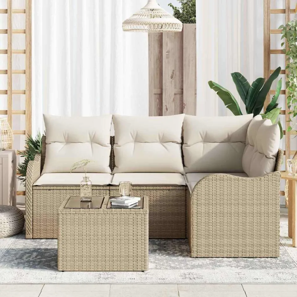 vidaXL Tuin Sofa Set Beige poly rattan, foto 3