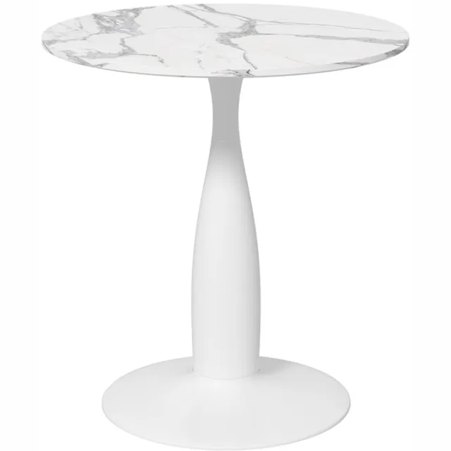 ZYLARO Eettafel - Rond - Gepoedercoat Staal - MDF Met Melamine - Antislippoten - 70 x 74 cm - Wit