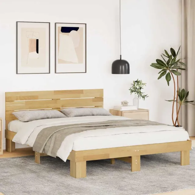 vidaXL Bedframe hoofdeinde zonder matras 135x190 cm massief hout eiken Bruin