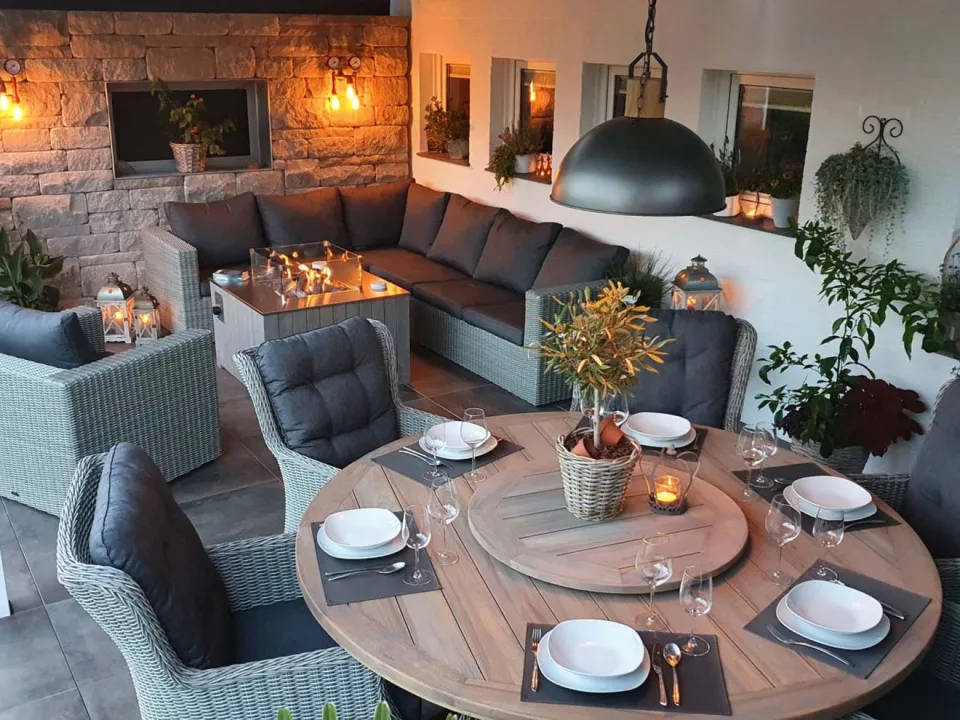 ROUGH Furniture ROUGH-Y dining tuintafel ø 180cm (h:75cm) bruin, foto 2