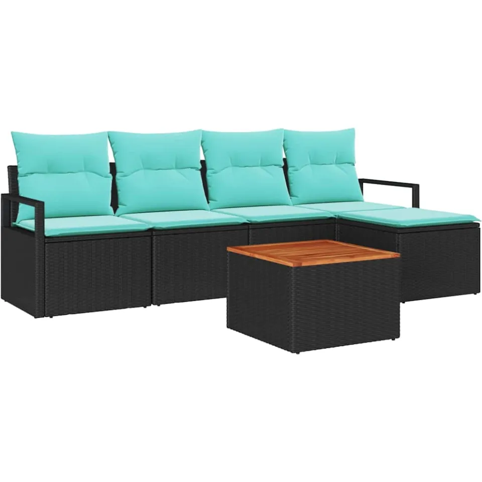 vidaXL Tuinbankenset 6 st Zwart poly rattan, foto 3