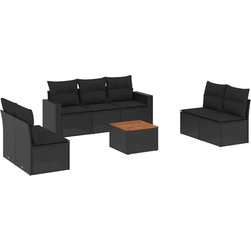vidaXL 8-delige Loungeset met kussens poly rattan zwart, foto 3