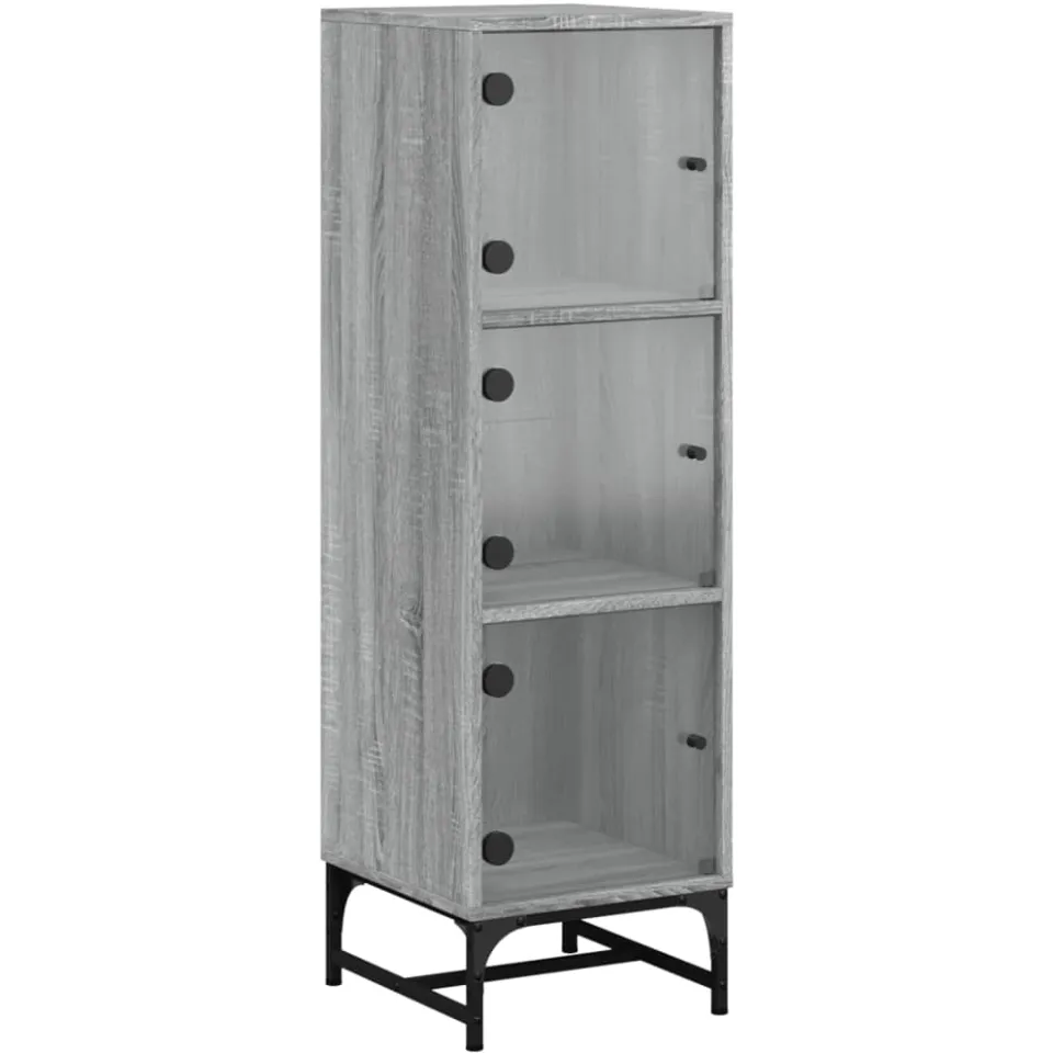 vidaXL Hoge kast met glazen deuren 35x37x120 cm grijs sonoma eiken, foto 3