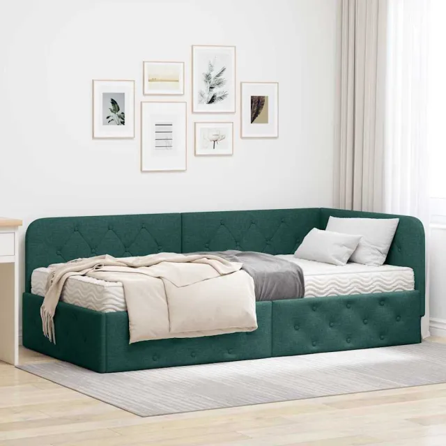 vidaXL Hoekbedframe Donkergroen 90 x 200 cm Stof