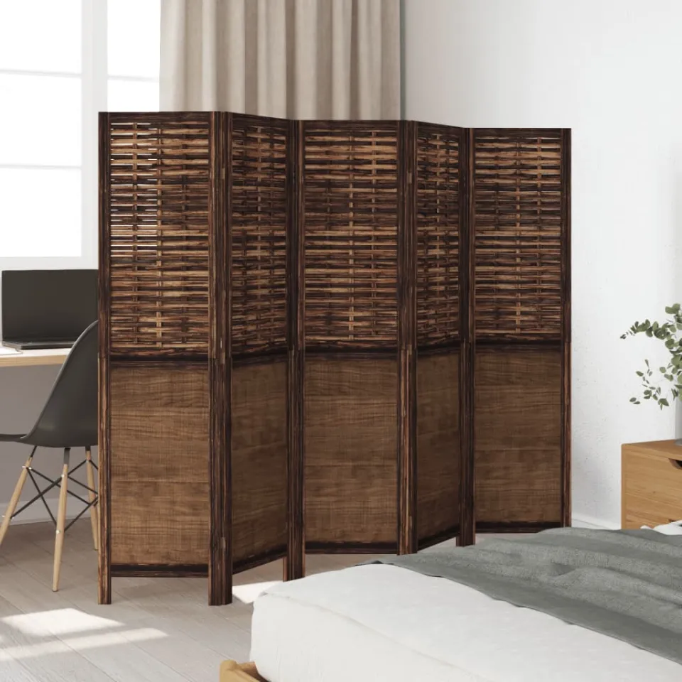 vidaXL Kamerscherm met 5 panelen massief paulowniahout donkerbruin bruin, foto 3