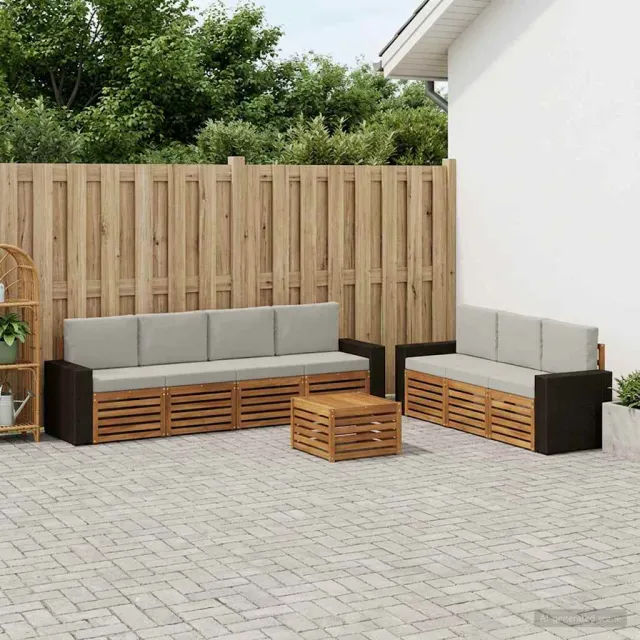 vidaXL Buiten bankenset 8 st 7-zits Naturel en lichtgrijs