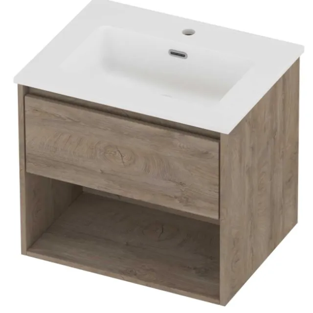 Proline Tribute Badmeubelset Porselein Elegant 1 Kraangat Met Schap 60x46x54 cm Mat White Raw Oak Eiken