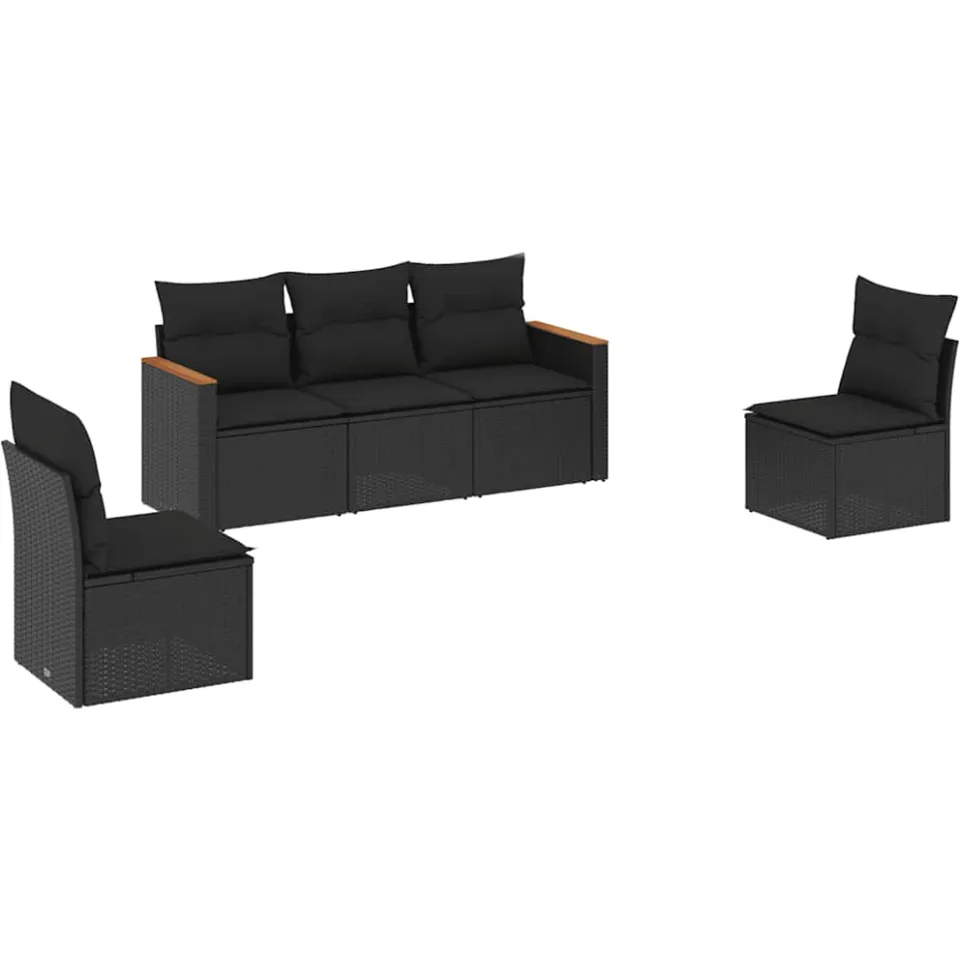 vidaXL 5-delige Loungeset met kussens poly rattan zwart, foto 3