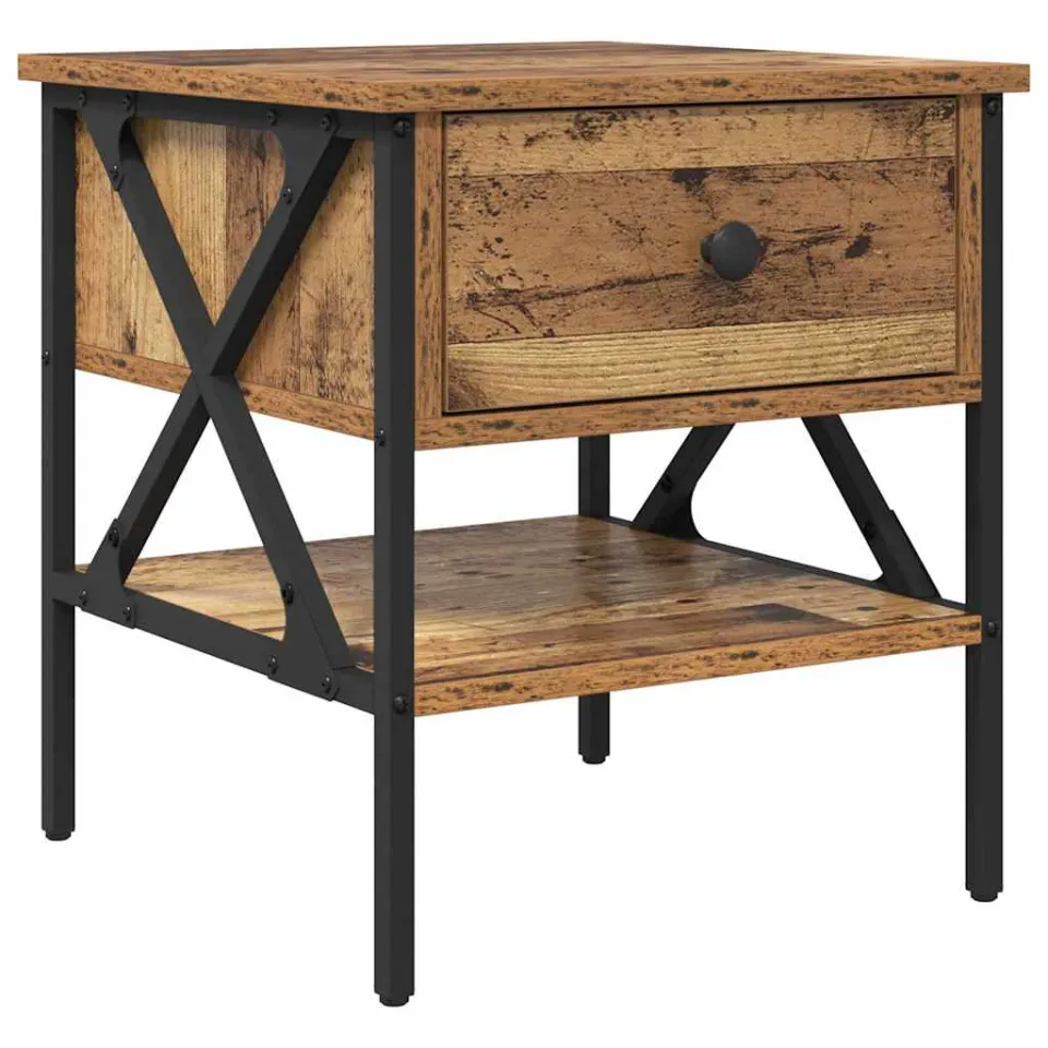 vidaXL Nachtkastje Oud hout 40 x 42 x 45 cm Gelaagd hout en metaal bruin, foto 3