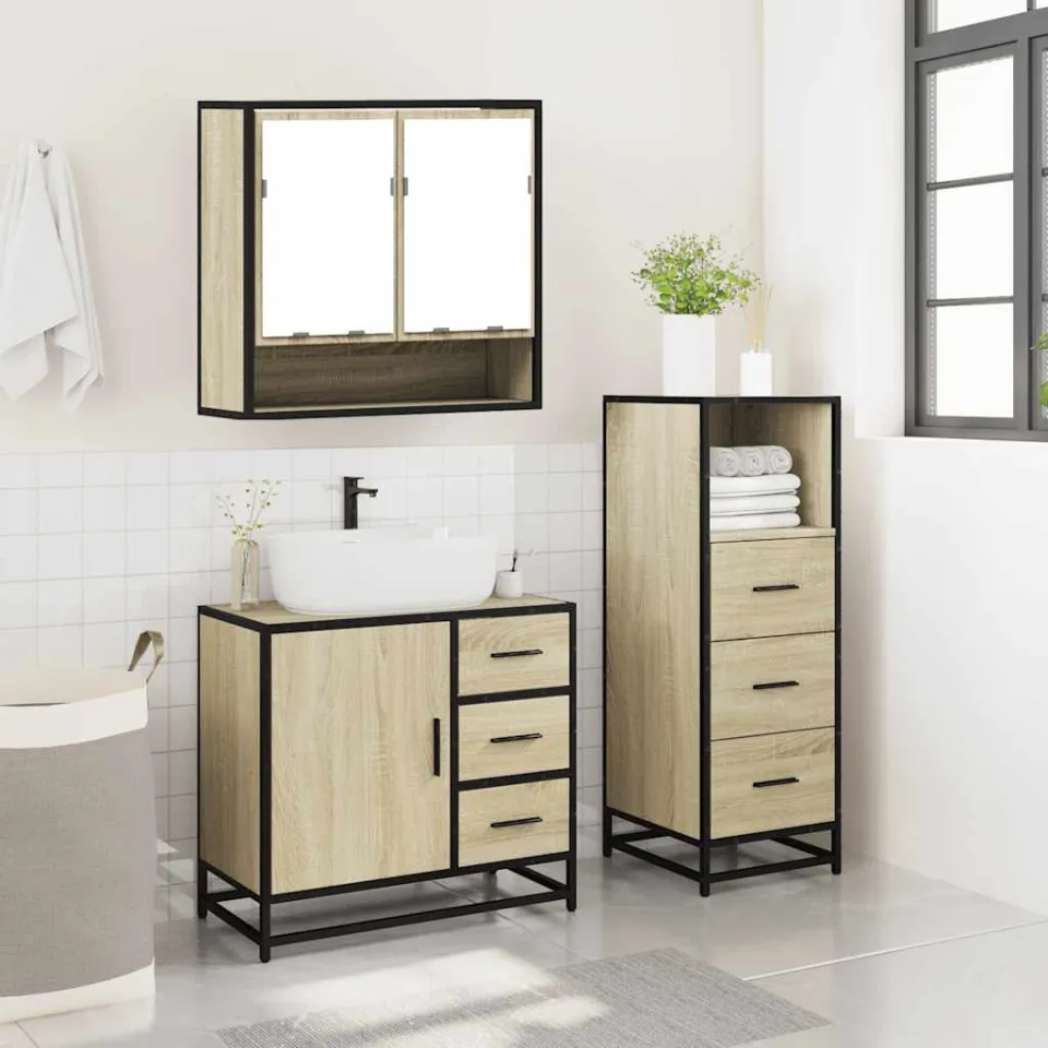 vidaXL 3-delige Badkamermeubelset bewerkt hout sonoma eikenkleurig, foto 4