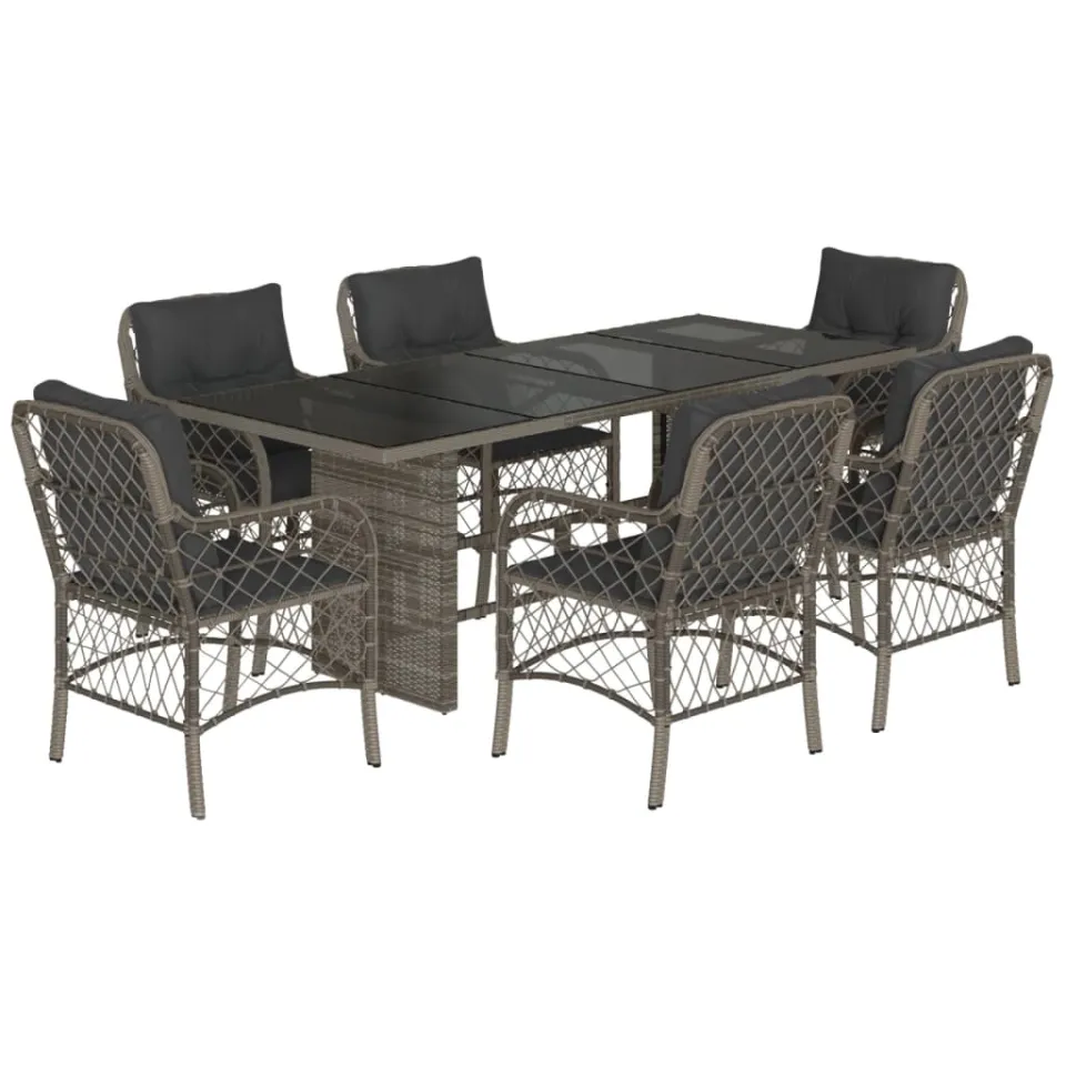 vidaXL 7-delige Tuinset met kussens poly rattan grijs, foto 3