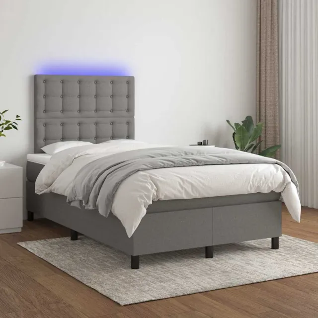 vidaXL Boxspring met matras en LED stof donkergrijs 120x200 cm grijs