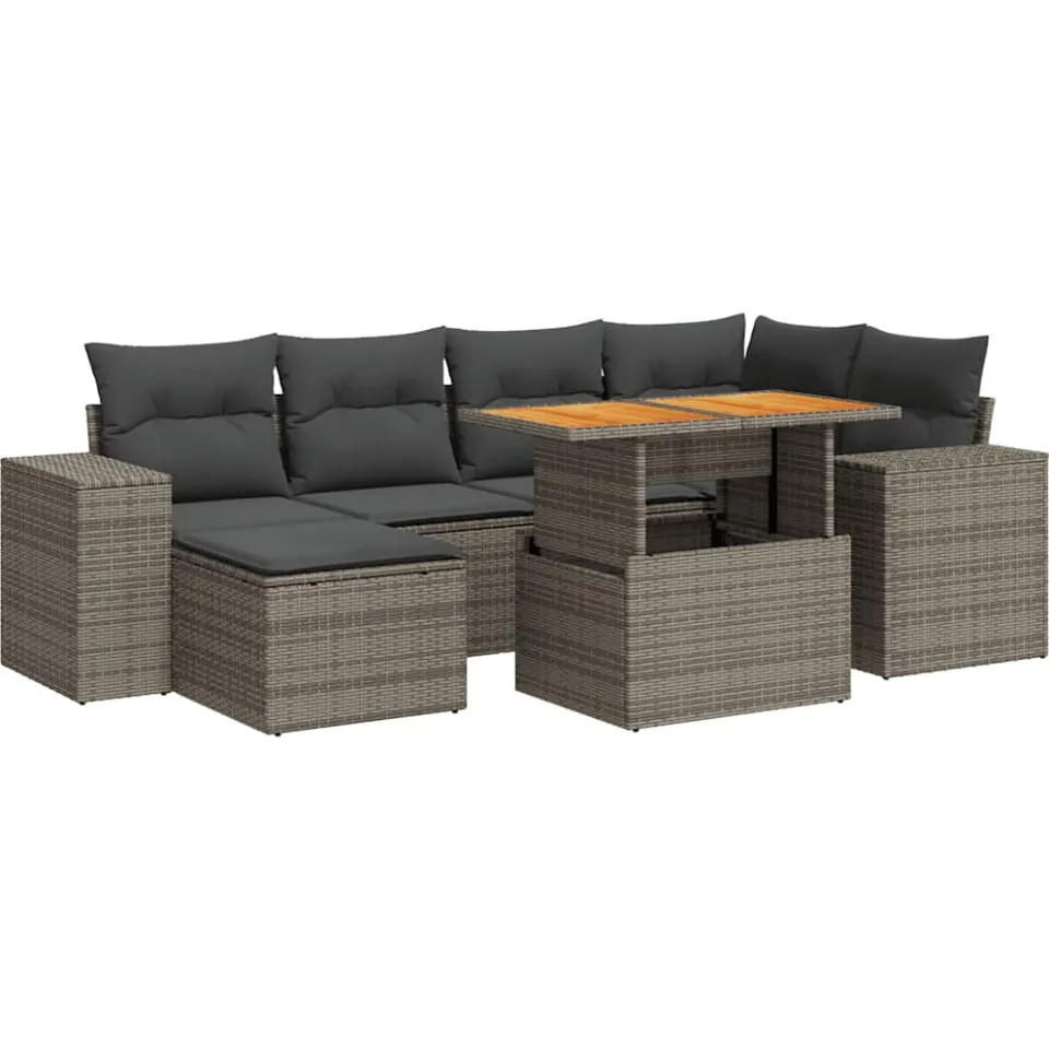 vidaXL 7-delige Loungeset met kussens poly rattan grijs, foto 3