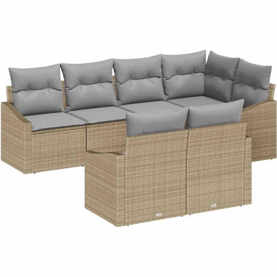 vidaXL Tuinbankenset 7 st Beige en Licht Grijs poly rattan