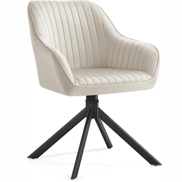 Songmics Eetkamerstoelen - Eetkamerstoel Draaibaar - Fluwelen Gestoffeerde Stoel met Armleuningen - Belastbaar tot 120 kg Beige-Zwart