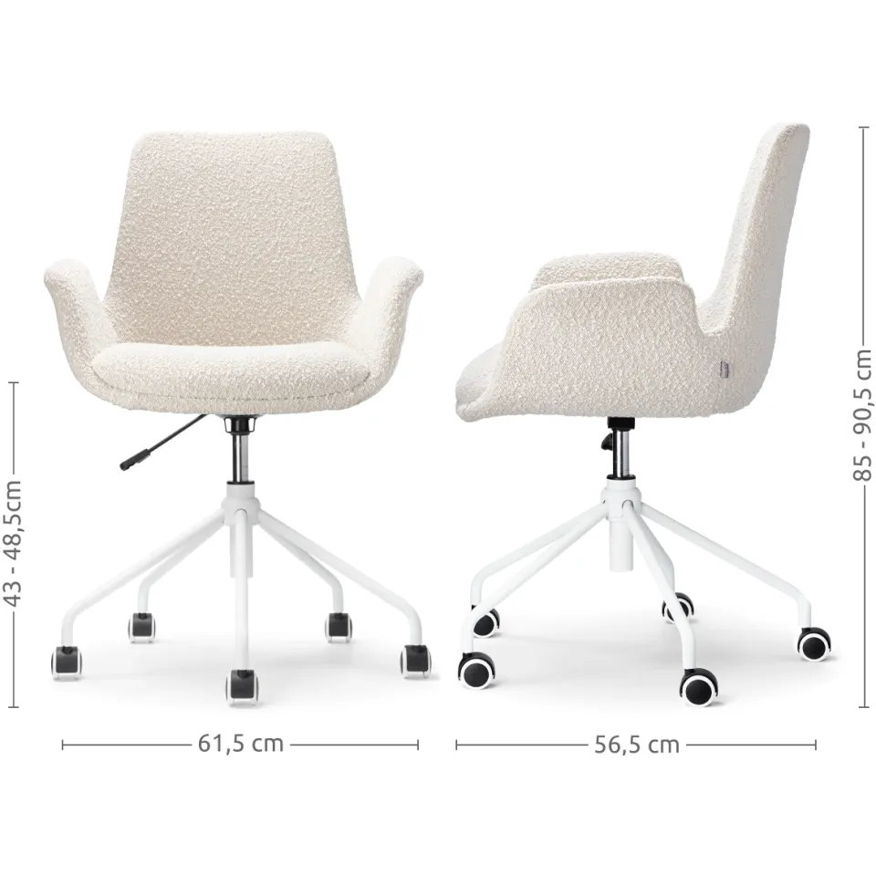 Nolon Nout-Eef bureaustoel bouclé beige - wit onderstel, foto 3