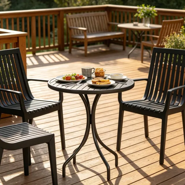 DESMIU Bistrotafel - Ronde Tuintafel Met Waterafvoer - Voor Dranken En Hapjes Op Balkon Of Terras - Verzinkt Staal - 66 X 71,5 Cm - Zwart