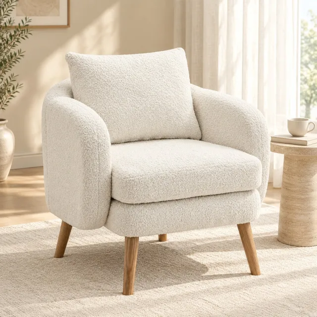 Maisentiel Witte teddy fauteuil met kussen - 71 cm breed