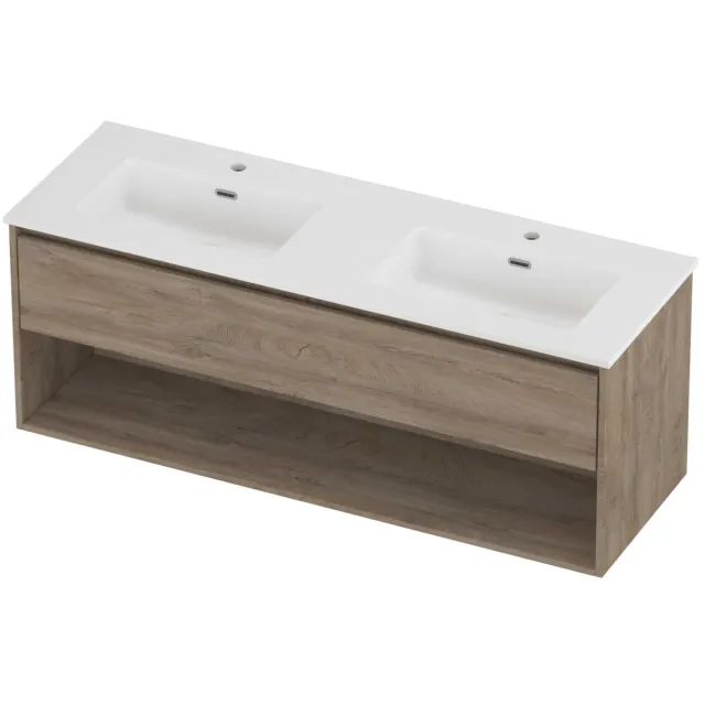 Proline Tribute Badmeubelset Porselein Elegant Schap 140x46x54 cm Mat White Raw Oak Eiken