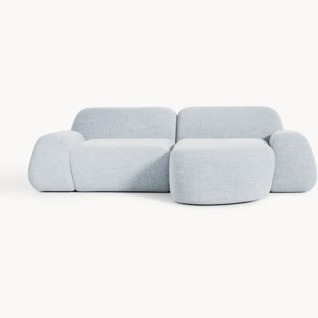 Westwing Collection Modulaire bouclé hoekbank Wolke (3-zits) Lichtblauw