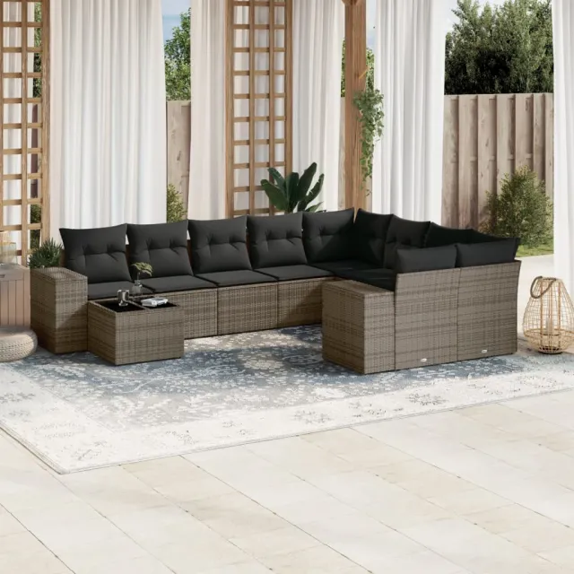 vidaXL 10-delige Loungeset met kussens poly rattan grijs, foto 2
