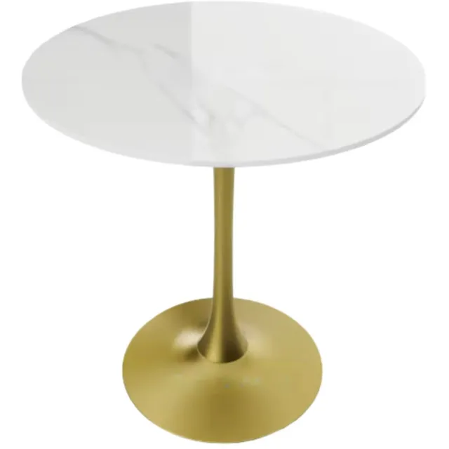 Happiq Grandiose 78 cm Hoge Ronde Keuken Eettafel - Gesinterde Stenen Top met Voetstuk Base - Bistro Tafel voor Vrije Tijd en Hoogte Wit