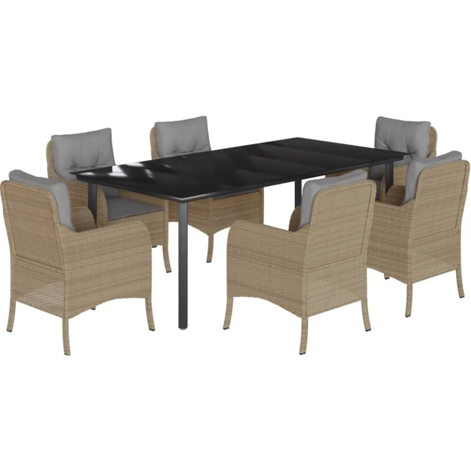 vidaXL 7-delige Tuinset met kussens poly rattan beige, foto 3