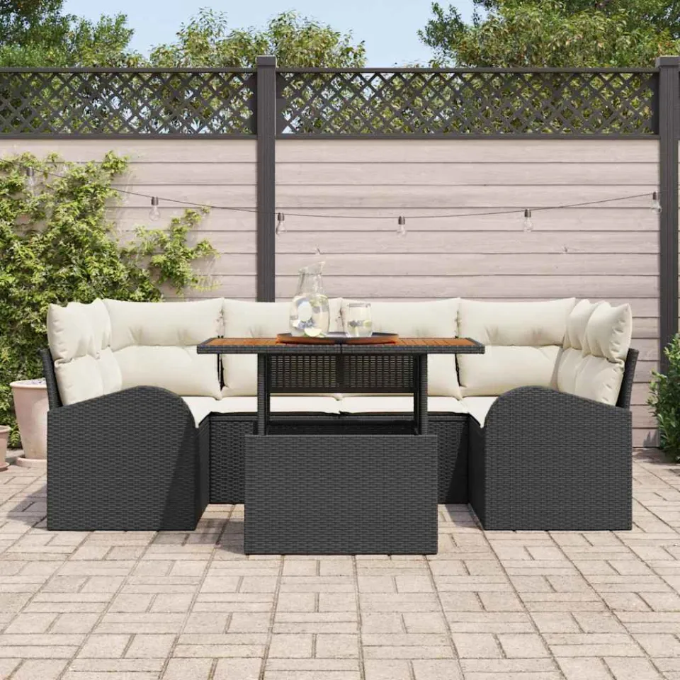 vidaXL Tuin Sofa Set 7 st Zwart Poly riet, foto 3