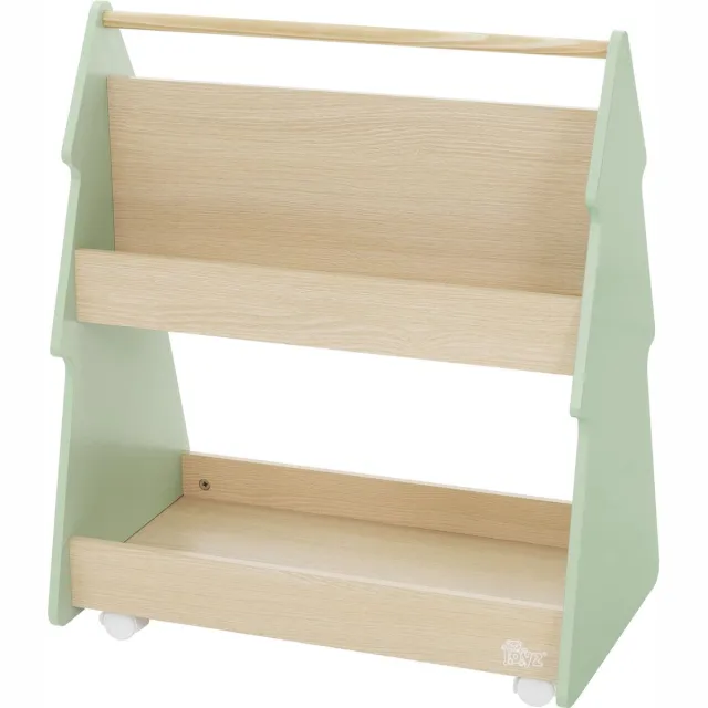 Joyz spar kinderboekenplank kinderplank dennenboomvorm 60x38x70,5 cm groen-natuur hout mdf 3 planken 4 wielen kinderkamerplank op wielen oprolbare opbergplank speelgoed en boeken opbergboekenkast speelgoedplank groen-natuur 2 niveaus multifunctioneel