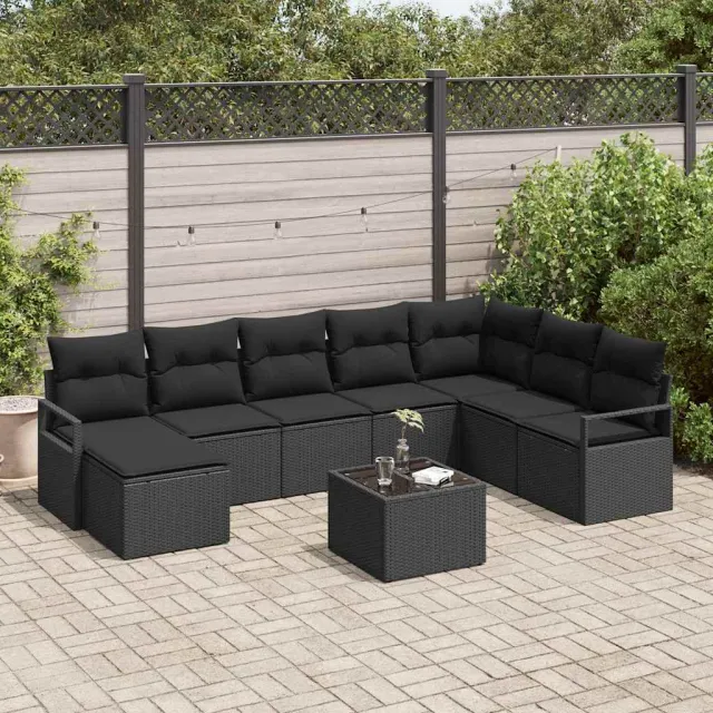 vidaXL Bankstel 9 st Zwart poly rattan, foto 2