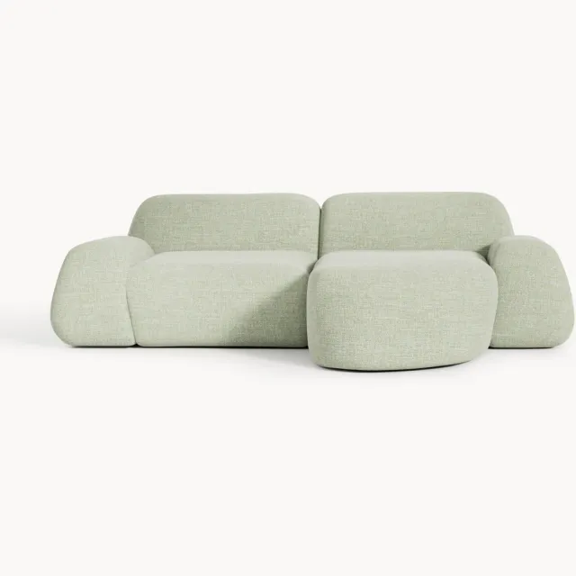 Westwing Collection Modulaire bouclé hoekbank Wolke (3-zits) lichtgroen
