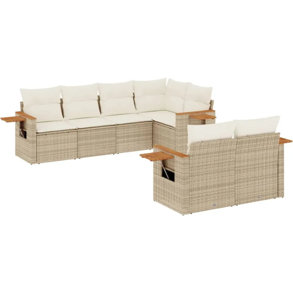 vidaXL 7-delige Loungeset met kussens poly rattan beige, foto 3