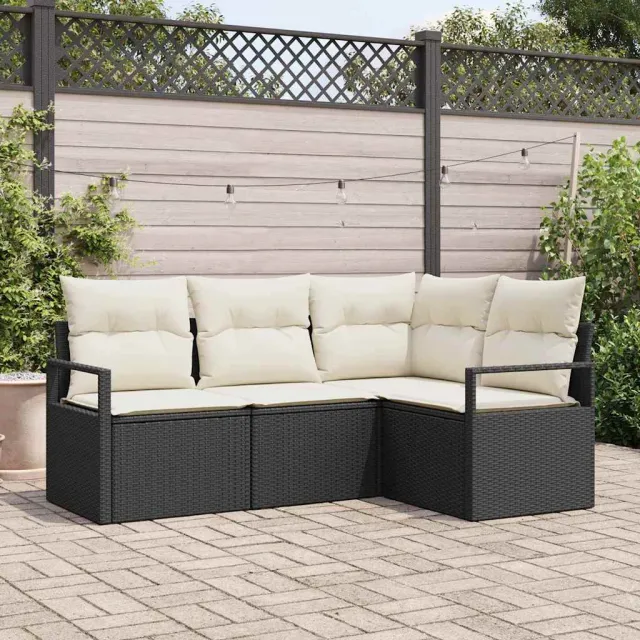 vidaXL Bankstel 4 st Zwart poly rattan, foto 2