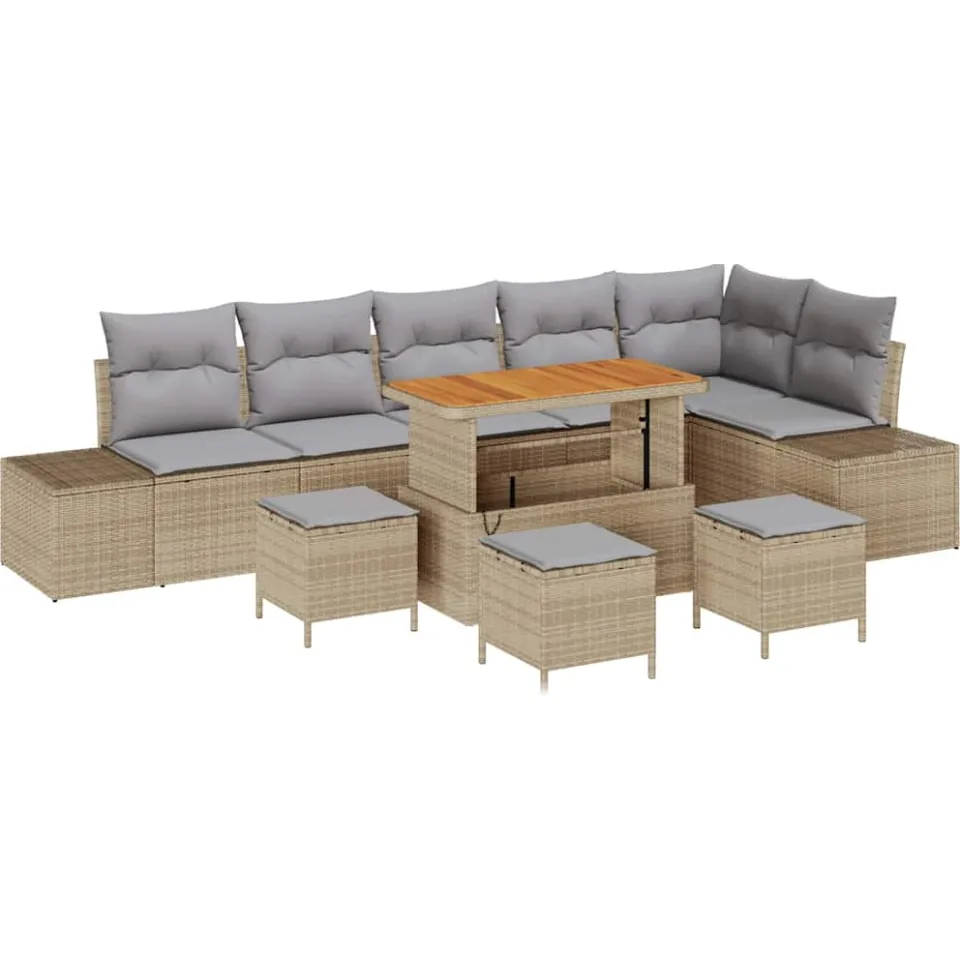 vidaXL Tuinbankenset 10 st Beige poly rattan